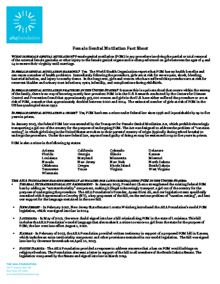 FGM in USA: Fact Sheet